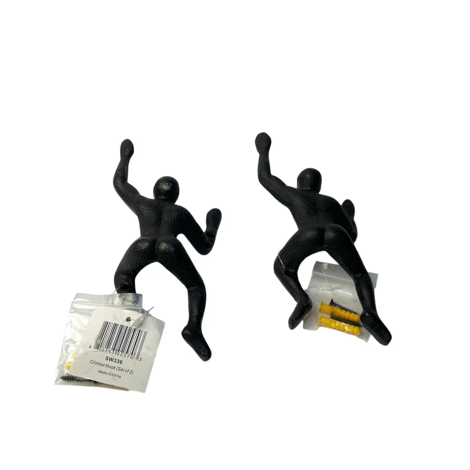 Lot of 2 Wall Climber Cast Iron Decorative Black Wall Mount Hooks - Image 2 of 4