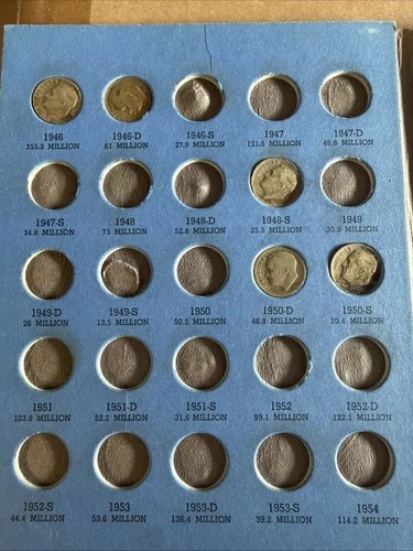 13x Roosevelt Silver Dimes 1946–1964 | 90% Silver | Partial Album Lot