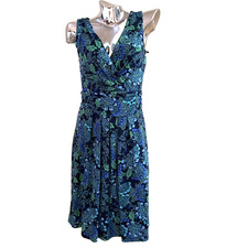 Talbots Paisley Fit & Flare Dress Size 4 Empire Waist Blue Stretch Colorful