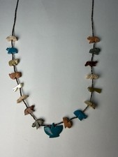 Vintage Native American Zuni Fetish Necklace Carved Animal Birds Bear Stone