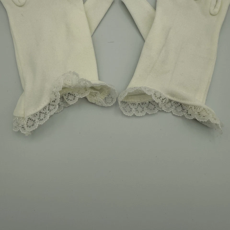 Guantes de vestir blancos vintage para niños con encaje | Edades 4-7 | Nylon elástico Foto 4 de 4