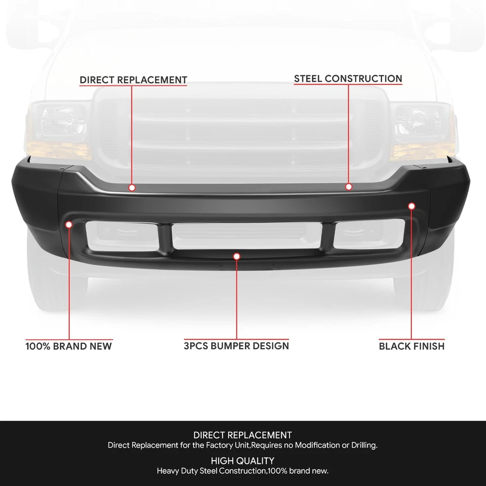 Front Black Steel Bumper Face Impact Bar For 00-04 Ford F250 F350 Superduty SD Foto 2 de 4