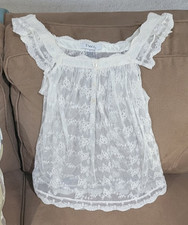 Pinky Ivory Sheer Floral Lace Babydoll Cami Top Sz S, Lace Edged Strap Sleeves