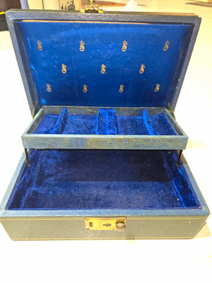 Vintage Blue Jewelry Box Blue Velvet Lining Gold Latch Lid Rectangle