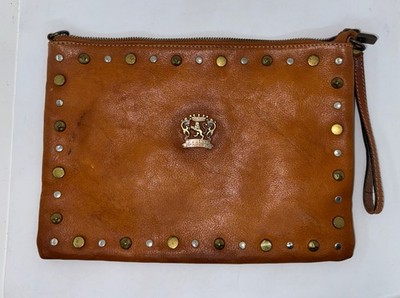 Pratesi Firenze Clutch Crossbody Italian Leather Wristlet Studded, No Strap