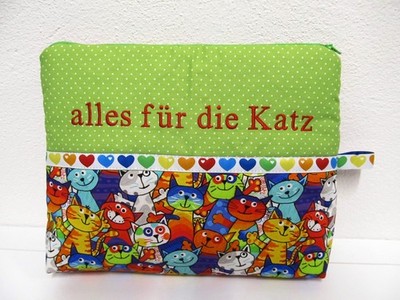 Kulturbeutel Kosmetiktasche  alles für die Katz  Handmade  29x23x5 cm  Geschenk