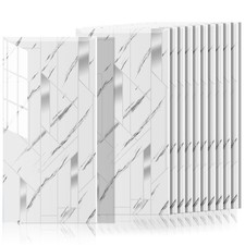 20pcs White-Gray Marble Slotted Wall Panels PVC Foam Wall Sticker Self-Adhesive