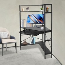 Corner Computer Desk Home Workstation Book/Clutter Organizer Rack W/Power Outlet