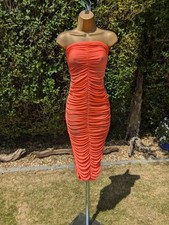pretty little thing PLT Size 8 Orange Stretch Ruched Long Dress