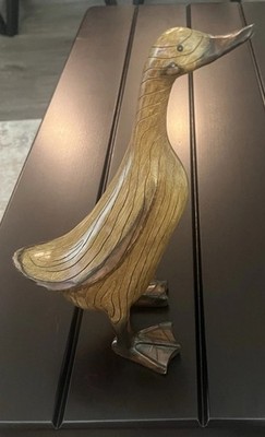 ''Vintage Laminated Wood Duck Figurine Standing Webbed Feet Folk Art Style Decor''