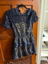 Self portrait, size 2, worn once, short dress, navy blue with flower detailing