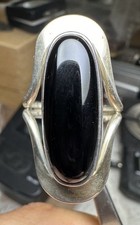 Vintage Modernize Mexican Sterling Silver Black Onyx Ring Size 10, 12.8gr