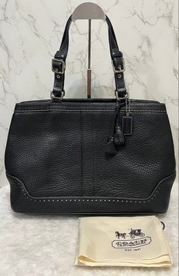 Authentic COACH Leather Tote Bag Black 16cm x 36cm x 26cm Large Capacity, Used w