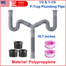 Double Sink Drain Kit - Flexible 1-1/2 1-1/4 P-Trap Plumbing Pipe for Kitchen