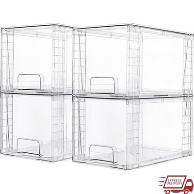 Stackable Acrylic Storage Bins Clear Organizer Drawers Multi-Use Home Office