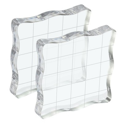 2'' x 2'' Acrylic Stamp Block 2 Pack Clear Stamping Block with Grid Lines Wave