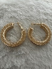 Gold Finish Round Hoop Earrings Elegant Jewelry for Women Girls
