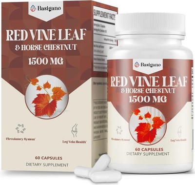 Red Vine Leaf & Horse Chestnut Extract Capsule Supplements (Vitis Vinifera) 1500