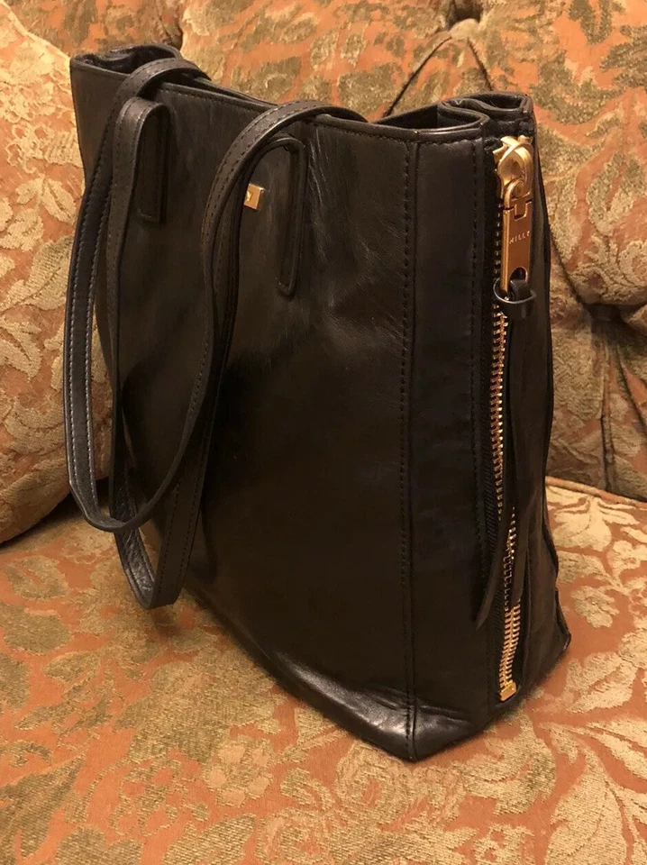 MILLY кожи черная сумка с короткими ручками наплечная сумка сумочка молнии запонки единственный в своем роде красоты! - Изображение 4 из 4