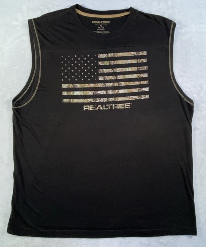 Real Tree T-Shirt Mens XL Sleeveless 46/48 Muscle Shirt Camo Flag Brown