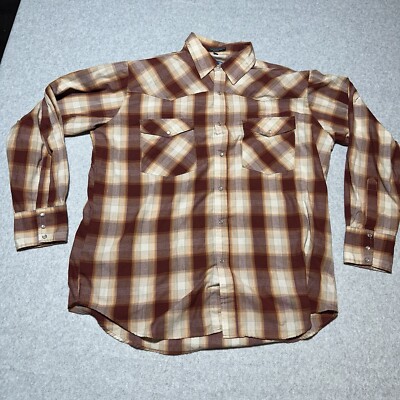 Sandy River Cowboy Pearl Snap Western Rodeo Shirt Men's XL Brown Plaid