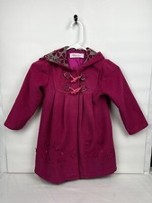 Vintage Uranus Girls Winter Coat Pink W/Butterflies Hood sz6 Fleece Feel Winter