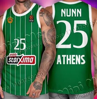 Custom Lessort 26 Nunn 25 Panathinaikos Greece Basketball Jerseys Embroidered