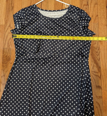 Breastfeeding nursing dress cap sleeves black polka dot sz L pics measurements