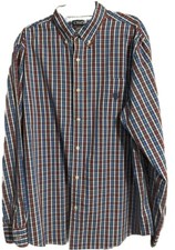 Chaps Mens Casual Dress Shirt XXL Red White Blue Checked Long Sleeve Easy Care