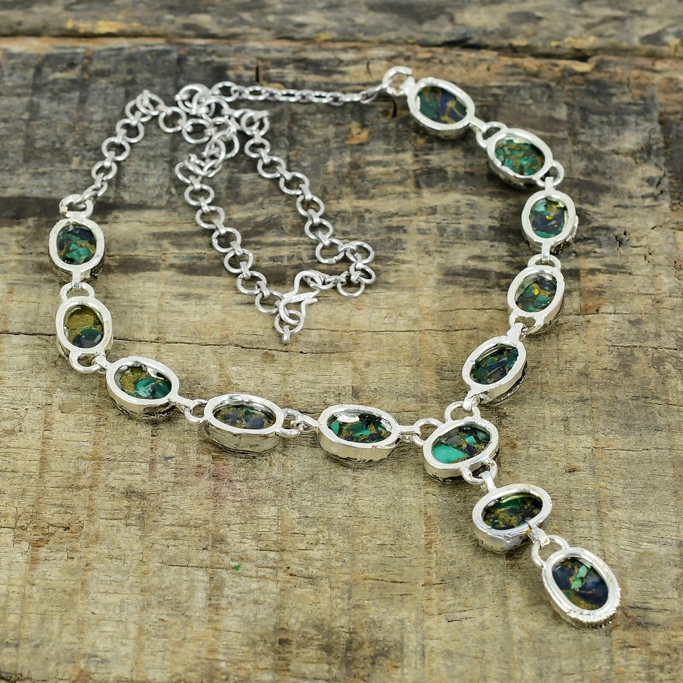 Azzurrite Malachite Elettroformati 925 Argento Sterling Collana Per Natale Gifts - Immagine 4 di 4
