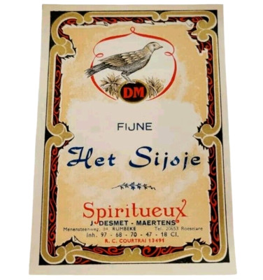 1930s Dutch Beverage DM Het Sijoje Spiritueux J Desmet Advertising Bottle Label