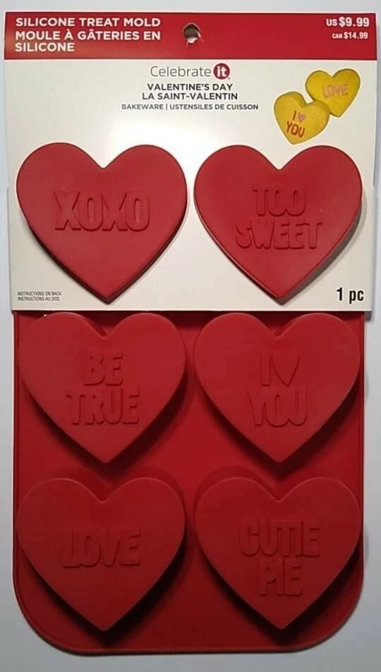 VALENTINE'S DAY Silicone Treat Mold CONVERSATION HEART 6 Cavities