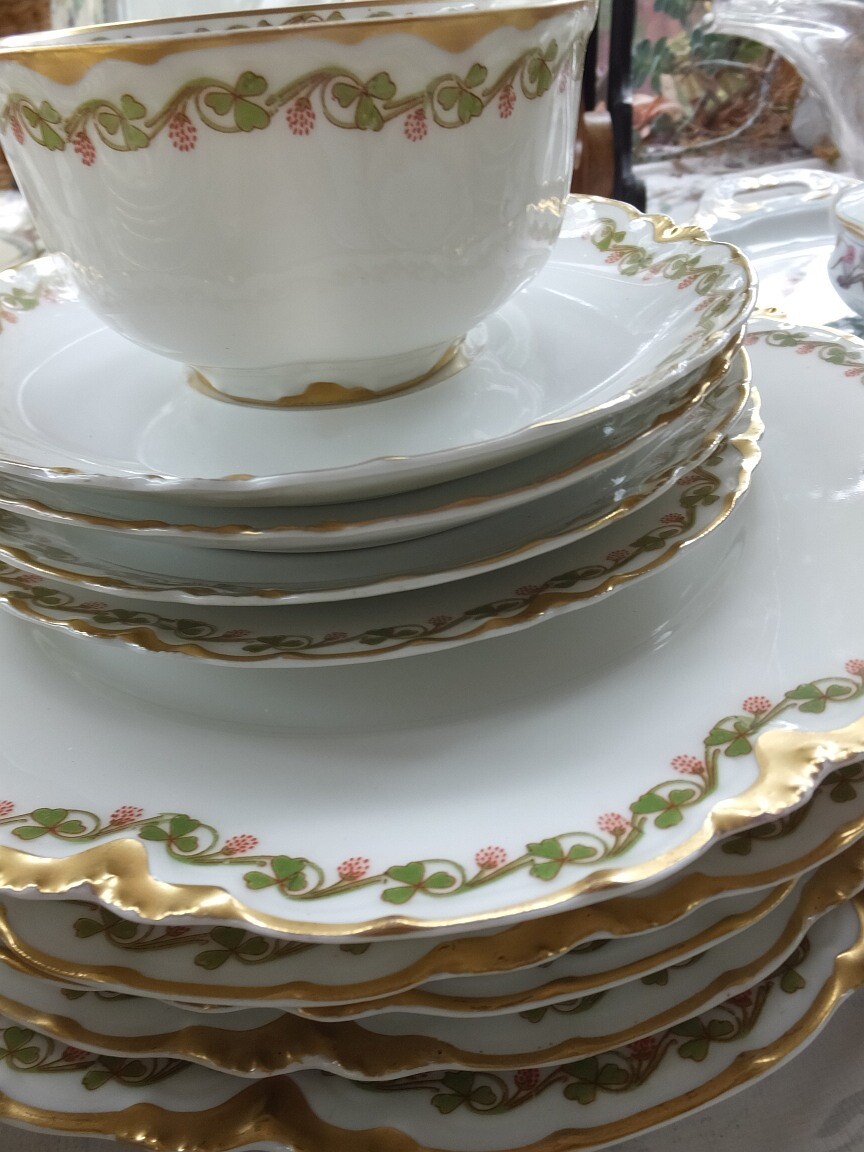 Rare set 12 plates cups Gold Rim Antique Haviland C mark 1905