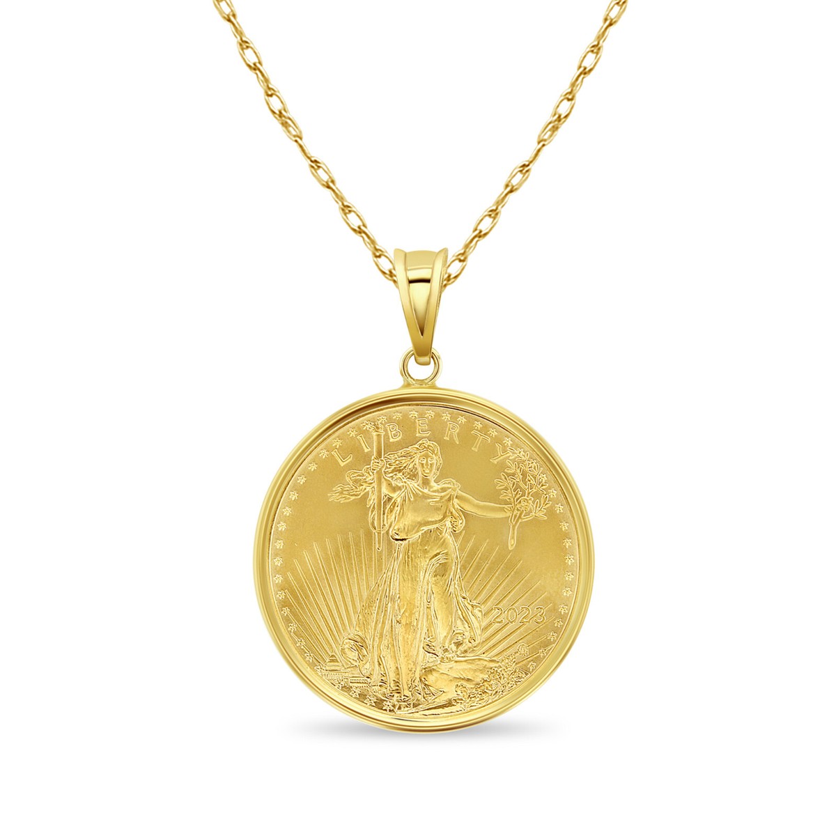 1OZ Fine American Eagle Flying Eagle Gold Coin Necklace with