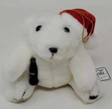 Vintage Coca Cola Christmas Plush Ornament 1996 Santa Polar Bear w/ Bottle Plush