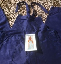 FRENCH 1940s WORKWEAR RAILROAD CHORE OVERALLS BLUE MOLESKIN COTTON UNWORN L/XL