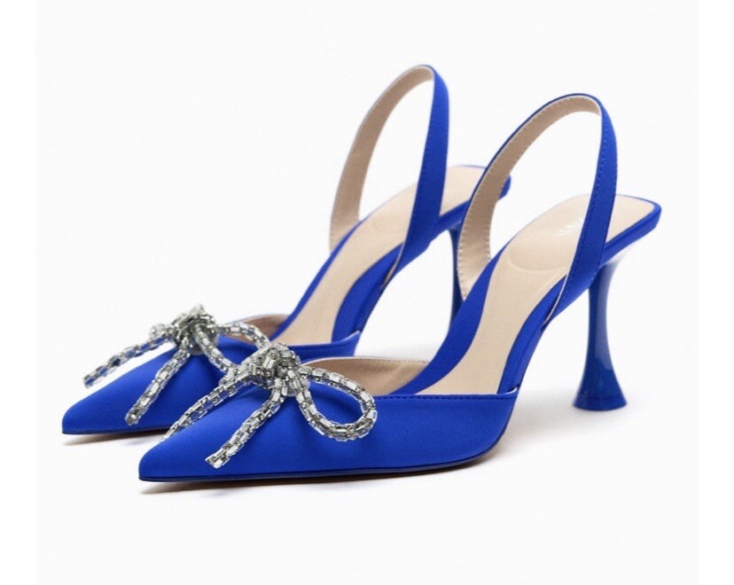 Zara jewel rhinestone bow slingbacks heels shoes strappy