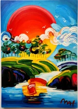 PETER MAX  28x20in Painting on canvas (a better world) signed & stamped. Pop art