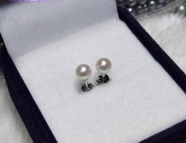 Mini 3-2mm AAA+ Natural Akoya Blanco Redondo Perla Pendiente Oro 14k Pendientes Foto 4 de 4