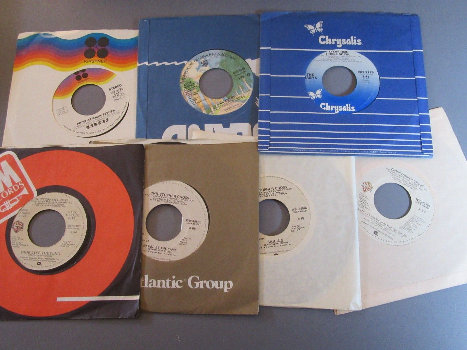 Vinyl Records 45’s Lot 7pc Kansas, Alice Cooper, Christopher Cross, Baby’s-image