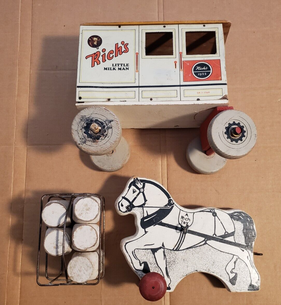 Vintage Rich Toys 1922 Little Milkman Horse & Milk Wagon Toy FOR PARTS/REPAIR