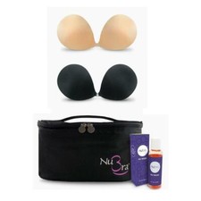 NuBra Seamless Adhesive Bra Travel Bag A 1 Fair, 1 Black Cleanser 34A 36A