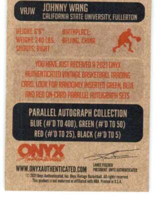 2021-22 Onyx Vintage Blue Signatures #VBJW Johnny Wang RC Rookie