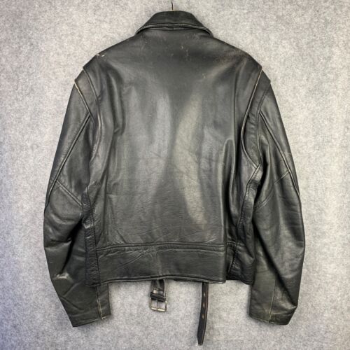Ash Gee Vintage Motorcycle Biker Perfecto Racing Quilted Leather Jacket Black XL - Picture 6 of 8