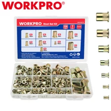 WORKPRO 220PCS Metric Rivet Nuts Zinc Plated Steel Flat Head Threaded Insert Nut