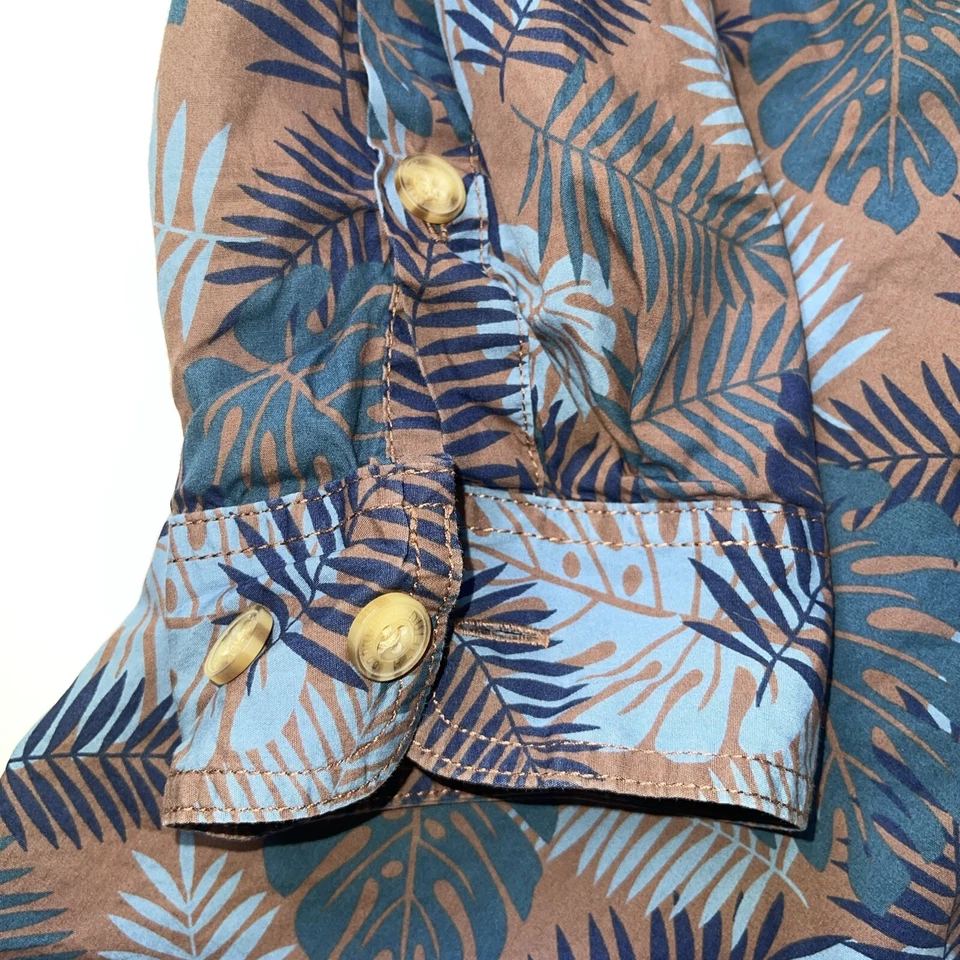 Duluth Trading Co Mens Button Down Shirt Sz 2XL TALL Blue Hawaiian PALM Leaves - Image 3 of 4
