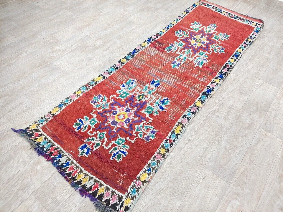 Vintage Red Runner Rug 2x8 Moroccan Handmade Tribal Berber Boho Geometric Carpet - Image 4 of 4