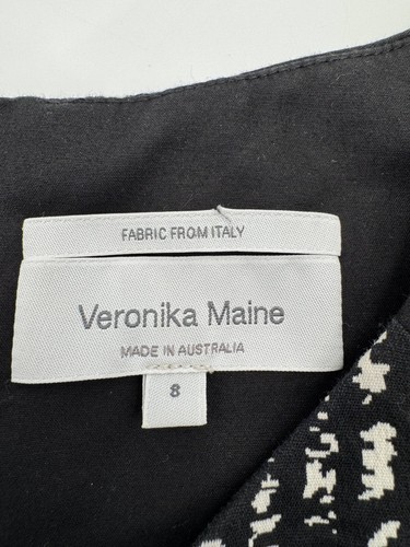 Veronika Maine Sleeveless Pencil Dress Women 8 Black & White Striped Front Slit - Picture 5 of 10