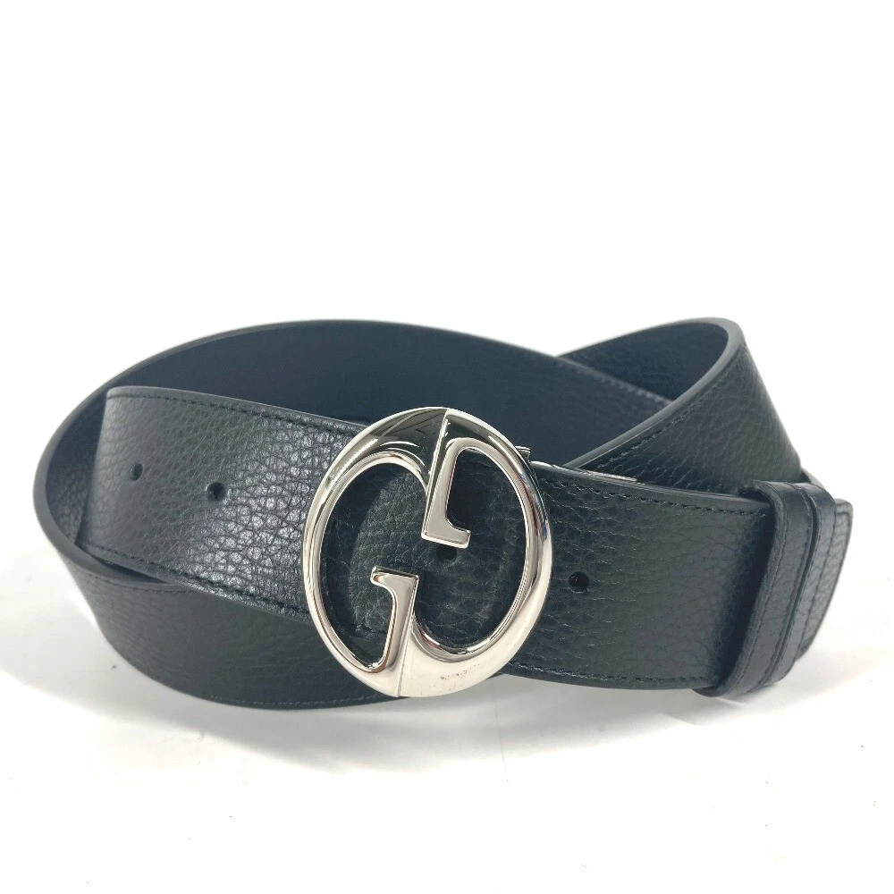 GUCCI 449715 GG logo Bicolor belt Leather Black/Navy