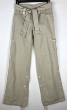 Vintage Wish Beige Khakis/cargo pants wide leg, belted size 7 Juniors Y2K